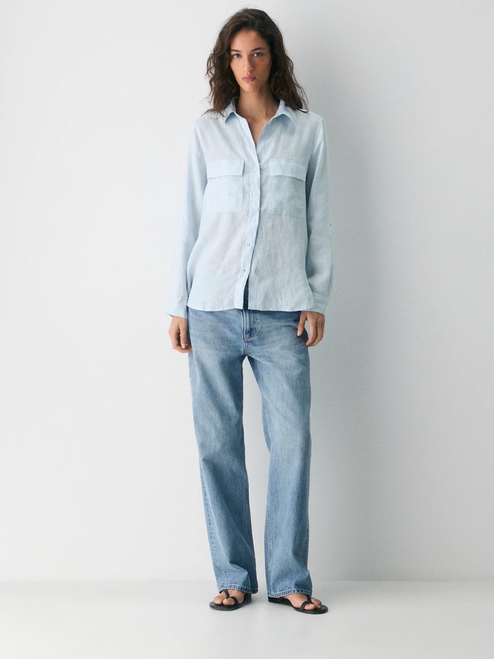 Babaton Pale Blue Linen Utility Shirt - Picture 5 of 10